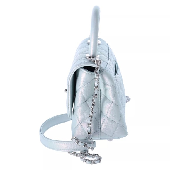 Chanel Coco Handle Bag Quilted Caviar Extra Mini Iridescent Blue Rainbow HW - Picture 5 of 9